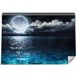 Fototapeta Romantyczna i malownicza panorama podczas pełni księżyca na morzu