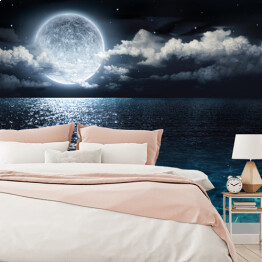 Fototapeta Romantyczna i malownicza panorama podczas pełni księżyca na morzu