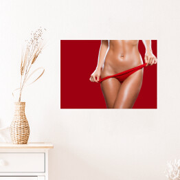 Plakat samoprzylepny Kobieta zdejmująca czerwoną bieliznę