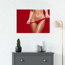 Plakat Kobieta zdejmująca czerwoną bieliznę