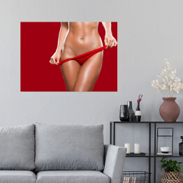 Plakat Kobieta zdejmująca czerwoną bieliznę