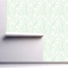 Tapeta samoprzylepna w rolce Zielony zarys wzoru roślinnego na jasnym tle