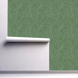 Tapeta w rolce Biały zarys wzoru roślinnego na zielonym tle