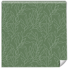 Tapeta winylowa zmywalna w rolce Biały zarys wzoru roślinnego na zielonym tle