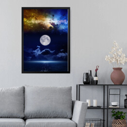 Obraz w ramie Pełnia księżyca na tle kolorowych mgławic