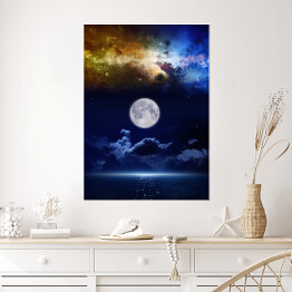 Plakat samoprzylepny Pełnia księżyca na tle kolorowych mgławic