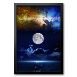 Obraz w ramie Pełnia księżyca na tle kolorowych mgławic