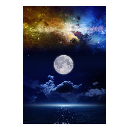Plakat samoprzylepny Pełnia księżyca na tle kolorowych mgławic