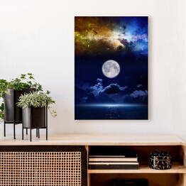 Obraz na płótnie Pełnia księżyca na tle kolorowych mgławic