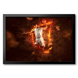 Obraz w ramie Koszykarz w ogniu na czarnym tle
