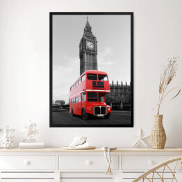 Obraz w ramie Londyński autobus przed Big Benem