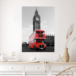 Plakat samoprzylepny Londyński autobus przed Big Benem