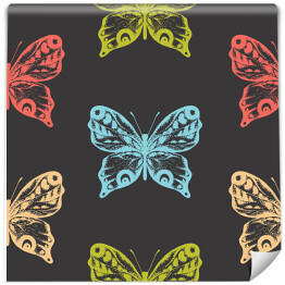 Tapeta samoprzylepna w rolce Kolorowy szkic motyli na czarnym tle