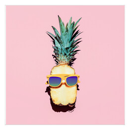 Plakat samoprzylepny Ananas - hipster w okularach na różowym tle