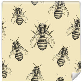 Tapeta w rolce Pszczoły w odcieniach szarości na kremowym tle