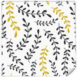 Tapeta winylowa zmywalna w rolce Złote i czarne liście akacji na białym tle