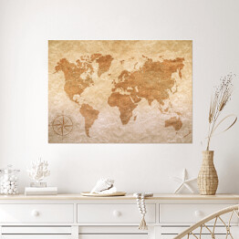 Plakat samoprzylepny Beżowa mapa świata na jasnym tle w stylu vintage