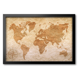 Obraz w ramie Beżowa mapa świata na jasnym tle w stylu vintage