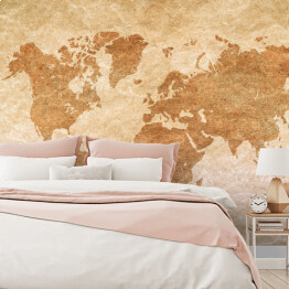 Fototapeta winylowa zmywalna Beżowa mapa świata na jasnym tle w stylu vintage