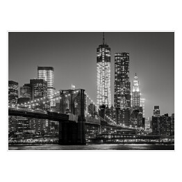 Plakat samoprzylepny Nowy Jork nocą w odcieniach czerni i bieli