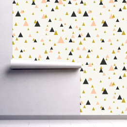 Tapeta samoprzylepna w rolce Złote, czarne i łososiowe trójkąty na białym tle