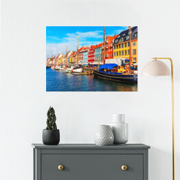 Plakat samoprzylepny Nyhavn w słoneczny dzień, Kopenhaga, Dania