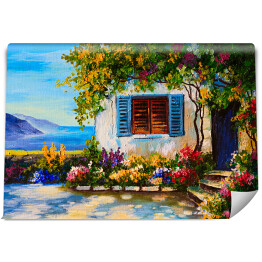 Fototapeta winylowa zmywalna Piękne domy blisko morza - obraz olejny