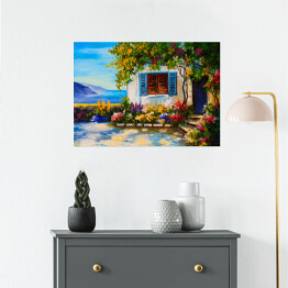 Plakat samoprzylepny Piękne domy blisko morza - obraz olejny
