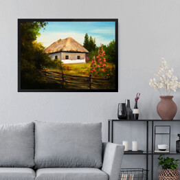 Obraz w ramie Obraz olejny - wiejski dom wśród drzew
