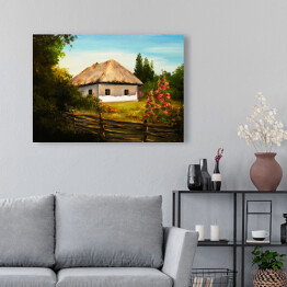 Obraz na płótnie Obraz olejny - wiejski dom wśród drzew