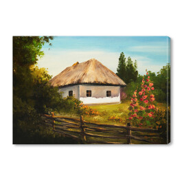 Obraz na płótnie Obraz olejny - wiejski dom wśród drzew