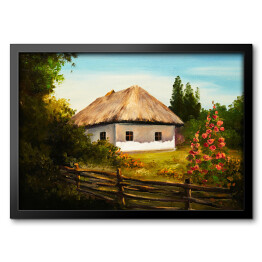 Obraz w ramie Obraz olejny - wiejski dom wśród drzew