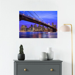 Plakat Manhattan na tle mostu nocą