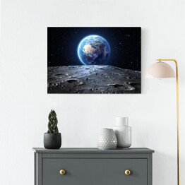 Obraz na płótnie Niebieska Ziemia widziana z powierzchni Księżyca