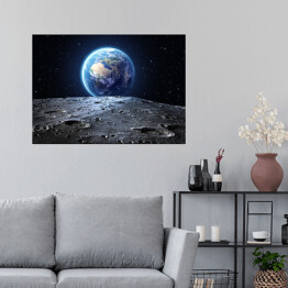 Plakat samoprzylepny Niebieska Ziemia widziana z powierzchni Księżyca