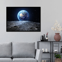Plakat w ramie Niebieska Ziemia widziana z powierzchni Księżyca