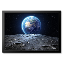 Obraz w ramie Niebieska Ziemia widziana z powierzchni Księżyca