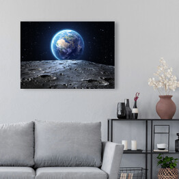 Obraz na płótnie Niebieska Ziemia widziana z powierzchni Księżyca