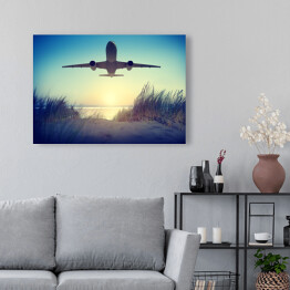 Obraz na płótnie Samolot lecący nad plażą