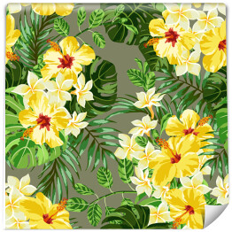 Tapeta samoprzylepna w rolce Żółte i białe kwiaty na zielonym przygaszonym tle
