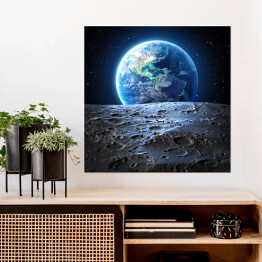 Plakat samoprzylepny Niebieski widok Ziemi z powierzchni Księżyca 