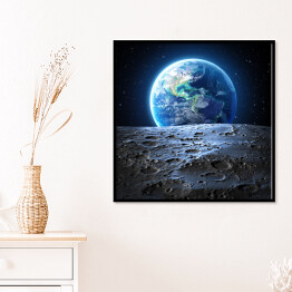 Plakat w ramie Niebieski widok Ziemi z powierzchni Księżyca 