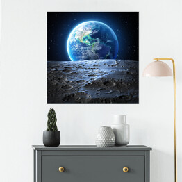 Plakat samoprzylepny Niebieski widok Ziemi z powierzchni Księżyca 