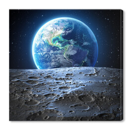 Obraz na płótnie Niebieski widok Ziemi z powierzchni Księżyca 