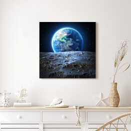 Obraz na płótnie Niebieski widok Ziemi z powierzchni Księżyca 