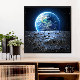 Obraz w ramie Niebieski widok Ziemi z powierzchni Księżyca 