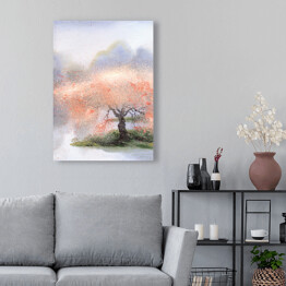 Obraz na płótnie Kwitnące drzewo w pobliżu rzeki
