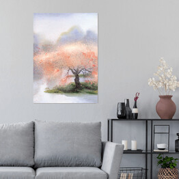 Plakat samoprzylepny Kwitnące drzewo w pobliżu rzeki