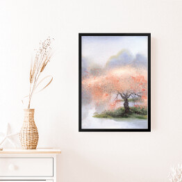 Obraz w ramie Kwitnące drzewo w pobliżu rzeki