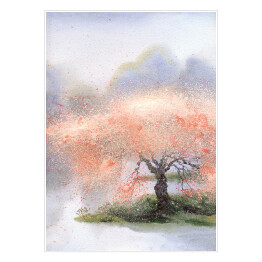 Plakat samoprzylepny Kwitnące drzewo w pobliżu rzeki